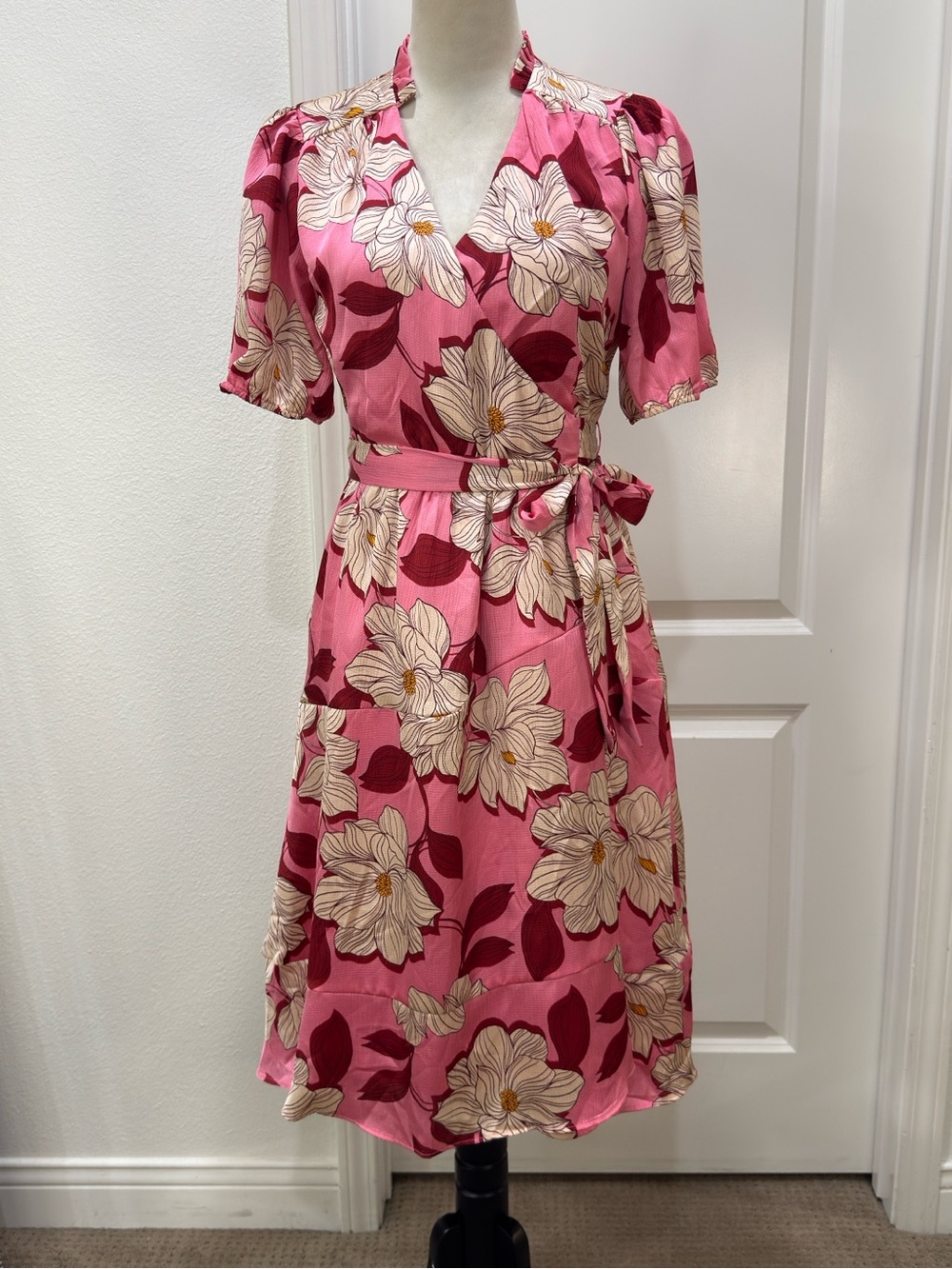 Draper James Pink Floral Wrap Midi Dress